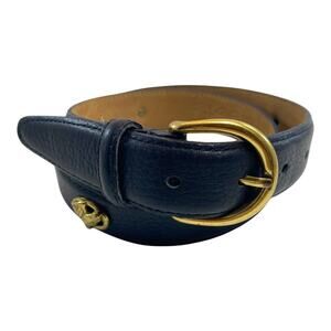 Talbots Vtg USA Women Equestrian Gold Horse Medallion Black Medium Leather Belt